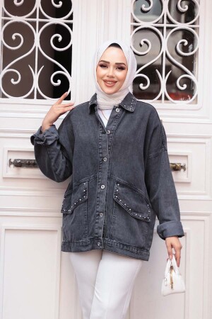 Düğmeli Antrasit Tesettür Kot Ceket 20387ANT - 2