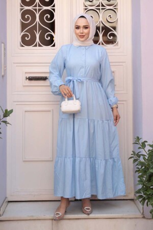 Düğmeli Bebek Mavisi Tesettür Elbise 30391BM - 2