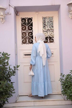 Düğmeli Bebek Mavisi Tesettür Elbise 30391BM - 4