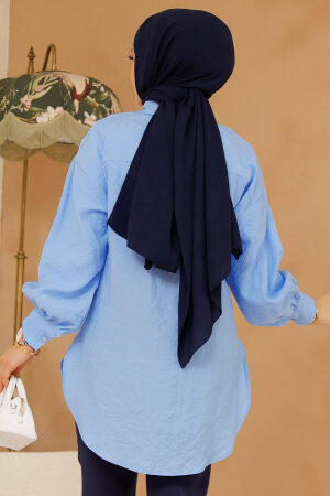 Düğmeli Bebek Mavisi Tesettür Tunik 10059BM - 4
