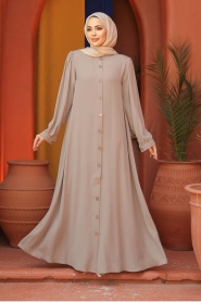 Düğmeli Bej Tesettür Abaya 45283BEJ - Thumbnail