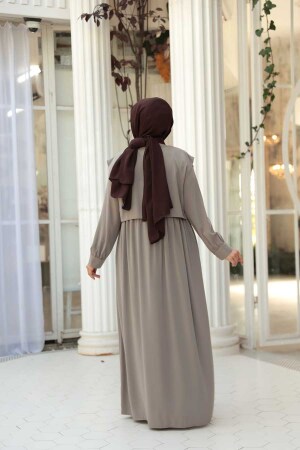 Düğmeli Bej Tesettür Ferace 26441BEJ - 3