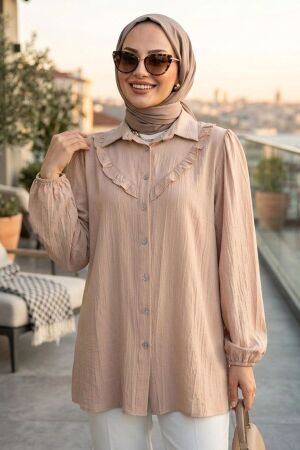 Fırfır Detaylı Bej Tesettür Tunik 10693BEJ - N.S NEVA STYLE
