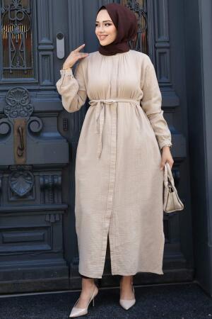 Düğmeli Bej Tesettür Tunik 19045BEJ - 2