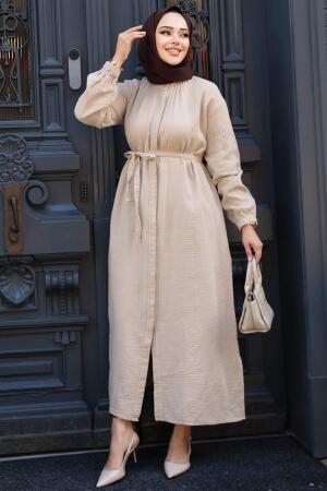 Düğmeli Bej Tesettür Tunik 19045BEJ - 3