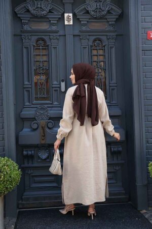 Düğmeli Bej Tesettür Tunik 19045BEJ - 4