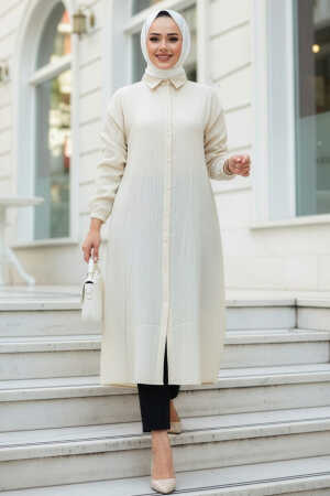 Düğmeli Bej Tesettür Tunik 70551BEJ - NEVA STYLE