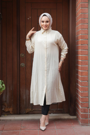 Düğmeli Bej Tesettür Tunik 70551BEJ - 2