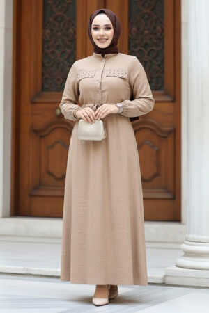 Düğmeli Bisküvi Tesettür Elbise 17131BS 