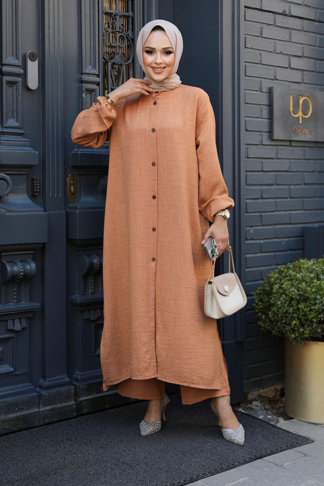 Düğmeli Bisküvi Tesettür İkili Takım 19017BS - 2