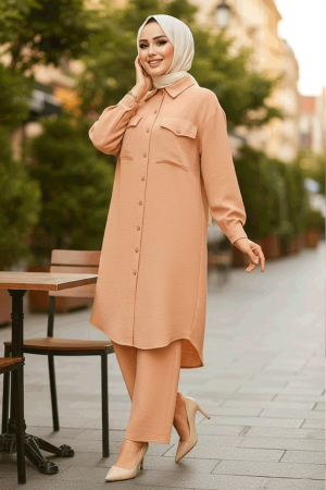 Düğmeli Bisküvi Tesettür İkili Takım 44661BS - NEVA STYLE