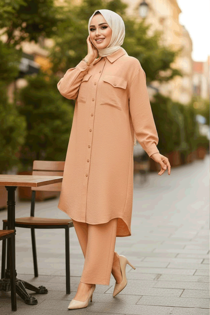 Düğmeli Bisküvi Tesettür İkili Takım 44661BS - NEVA STYLE