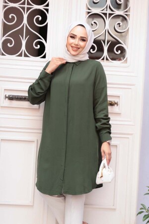 Düğmeli Açık Haki Tesettür Tunik 11715AHK - 2