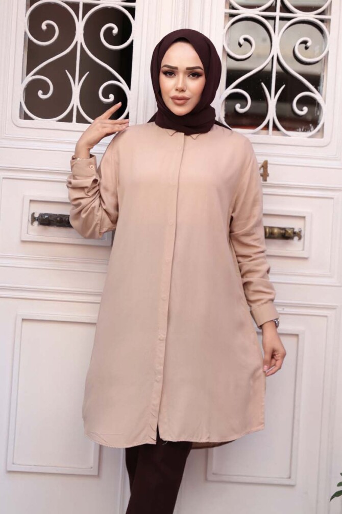 Düğmeli Bisküvi Tesettür Tunik 11715BS - 2