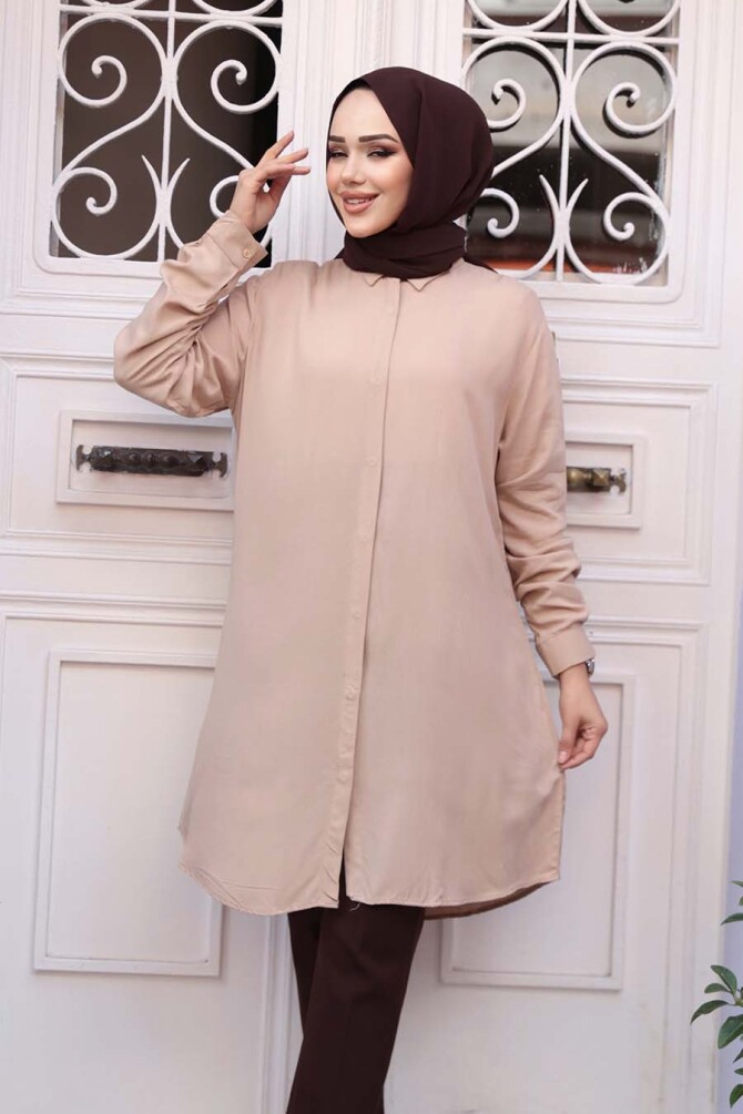 Düğmeli Bisküvi Tesettür Tunik 11715BS - NEVA STYLE