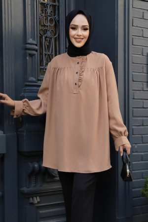 Düğmeli Bisküvi Tesettür Tunik 19026BS - 2