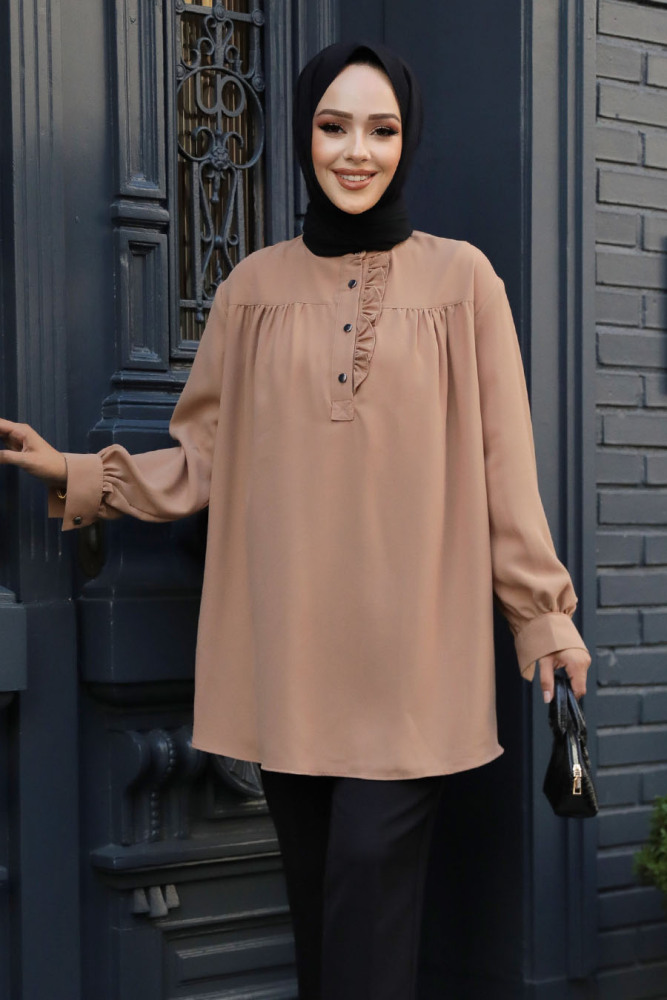 Düğmeli Bisküvi Tesettür Tunik 19026BS - 2