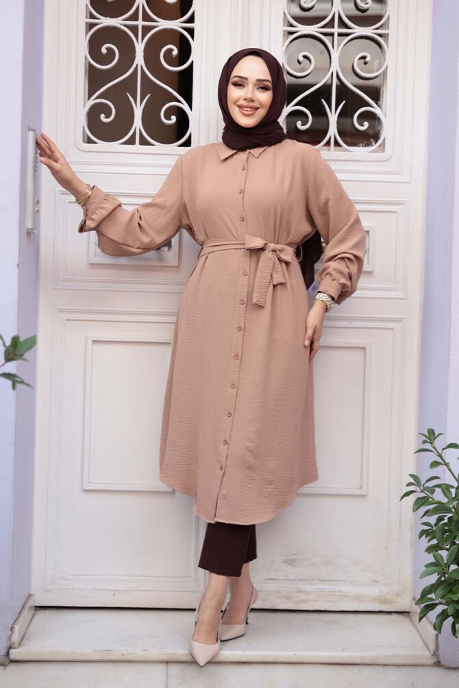Düğmeli Bisküvi Tesettür Tunik 32172BS - 1
