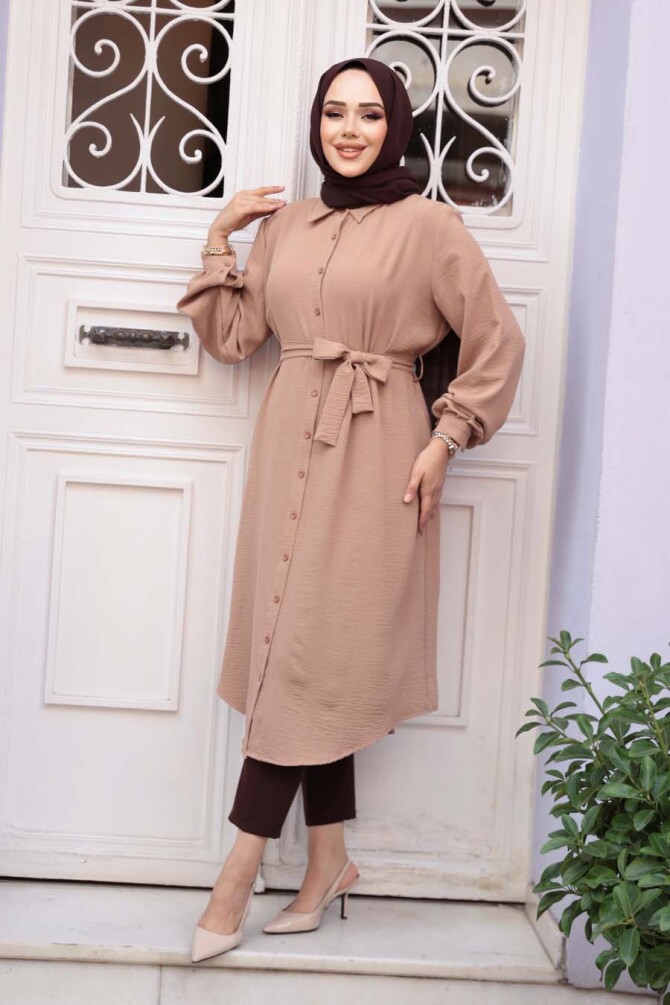 Düğmeli Bisküvi Tesettür Tunik 32172BS - 2