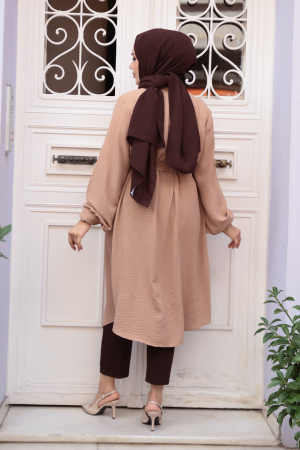 Düğmeli Bisküvi Tesettür Tunik 32172BS - 3