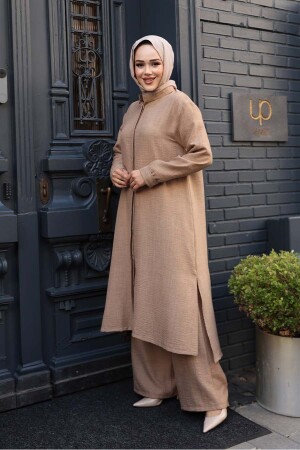 Düğmeli Bisküvi Tesettür Üçlü Takım 76591BS - 2