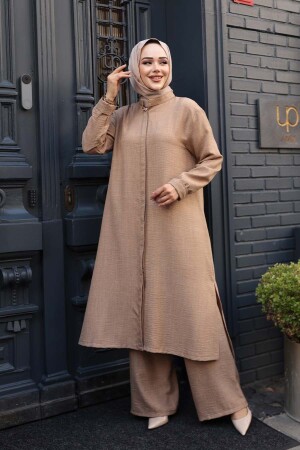 Düğmeli Bisküvi Tesettür Üçlü Takım 76591BS - 3