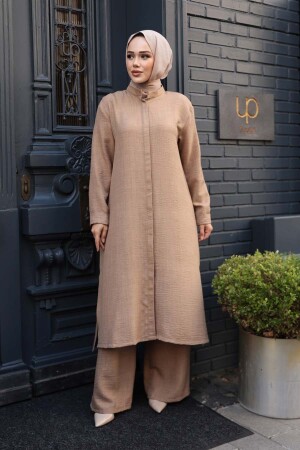 Düğmeli Bisküvi Tesettür Üçlü Takım 76591BS - 4