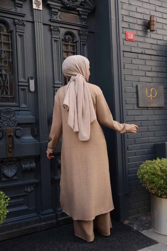 Düğmeli Bisküvi Tesettür Üçlü Takım 76591BS - 5