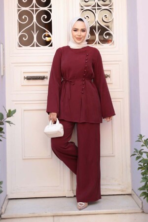 Düğmeli Bordo Tesettür İkili Takım 30431BR - 2