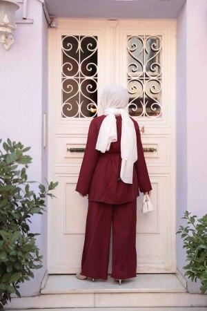 Düğmeli Bordo Tesettür İkili Takım 30431BR - 4