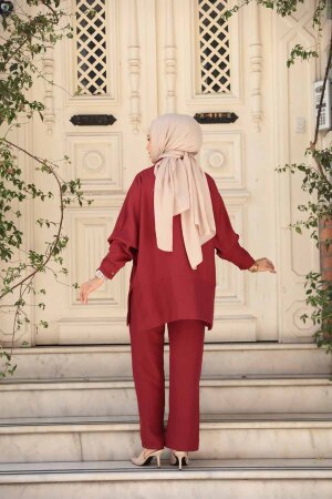 Düğmeli Bordo Tesettür İkili Takım 67751BR - 3