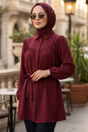 Roba Detaylı Bordo Tesettür Tunik 10184BR - 1