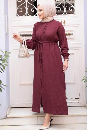 Düğmeli Bordo Tesettür Tunik 19045BR - 1