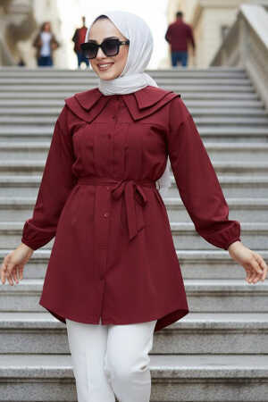 Düğmeli Bordo Tesettür Tunik 20228BR - N.S NEVA STYLE