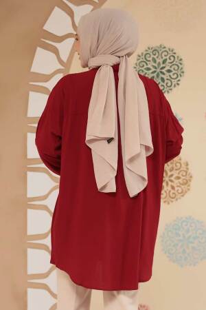 Düğmeli Bordo Tesettür Tunik 20408BR - 3