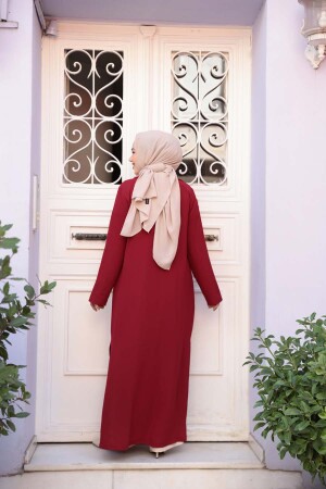 Düğmeli Bordo Tesettür Üçlü Takım 76221BR - 4