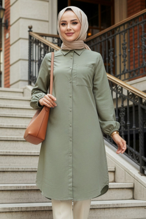Cep Detaylı Çağla Yeşili Tesettür Tunik 30293CY - N.S NEVA STYLE