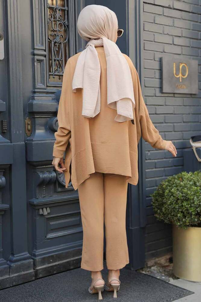 Düğmeli Camel Tesettür İkili Takım 67751C - 3