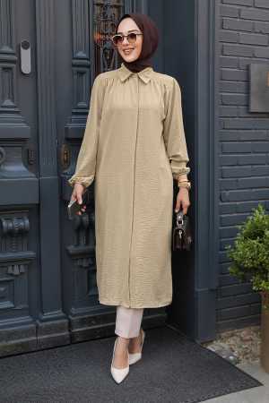 Düğmeli Camel Tesettür Tunik 41401C - 1