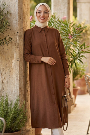 Düğmeli Camel Tesettür Tunik 41652C 