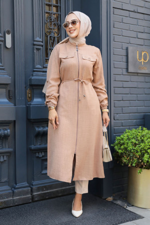 Düğmeli Camel Tesettür Tunik 645C - 2
