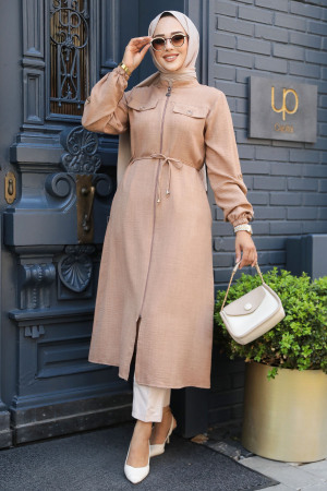 Düğmeli Camel Tesettür Tunik 645C - 3