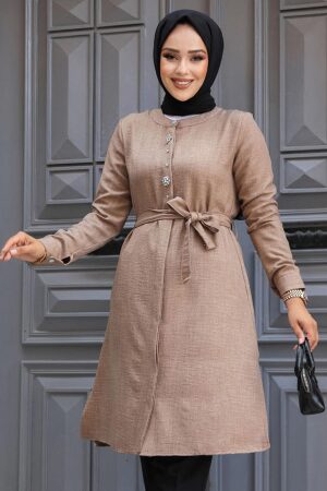 Düğmeli Camel Tesettür Tunik 658C 