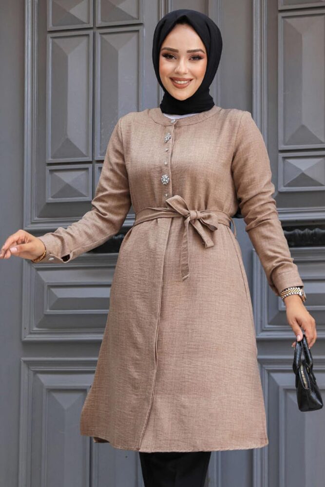 Düğmeli Camel Tesettür Tunik 658C - 2