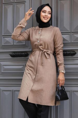Düğmeli Camel Tesettür Tunik 658C - 1