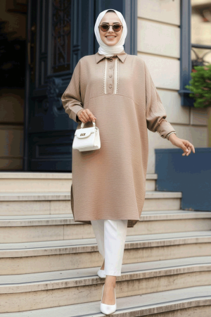 Düğmeli Camel Tesettür Tunik 663C - 1