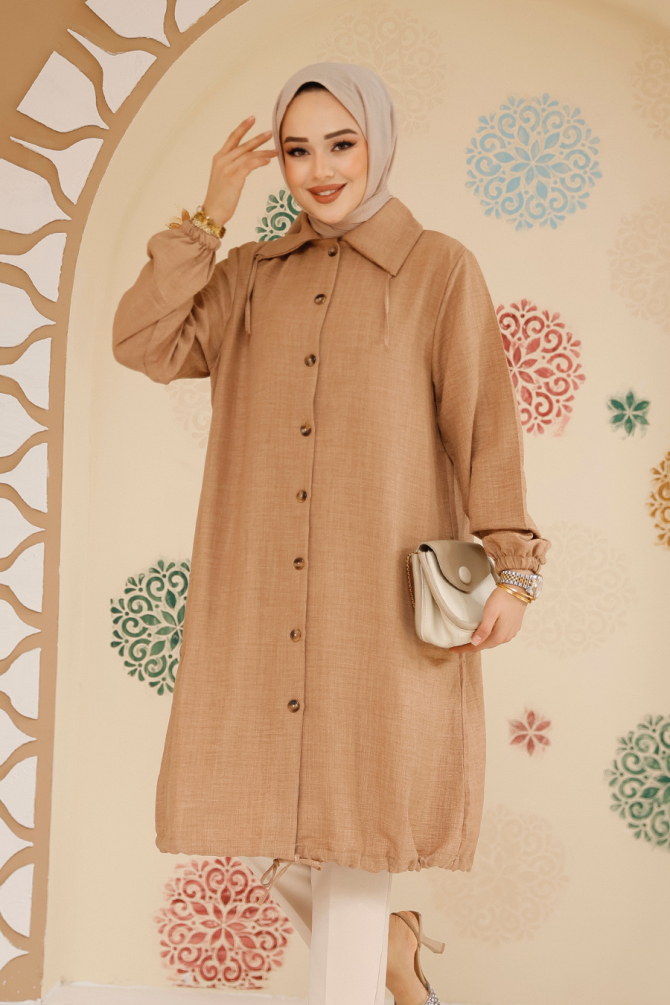 Düğmeli Camel Tesettür Tunik 70881C - NEVA STYLE