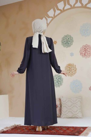 Düğmeli Füme Tesettür Abaya 45283FU - 7