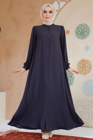 Düğmeli Füme Tesettür Abaya 45283FU - 1