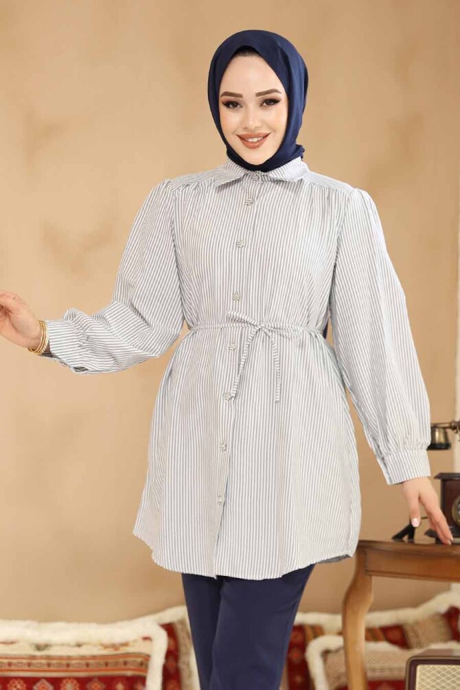 Düğmeli Füme Tesettür Tunik 42421FU - NEVA STYLE